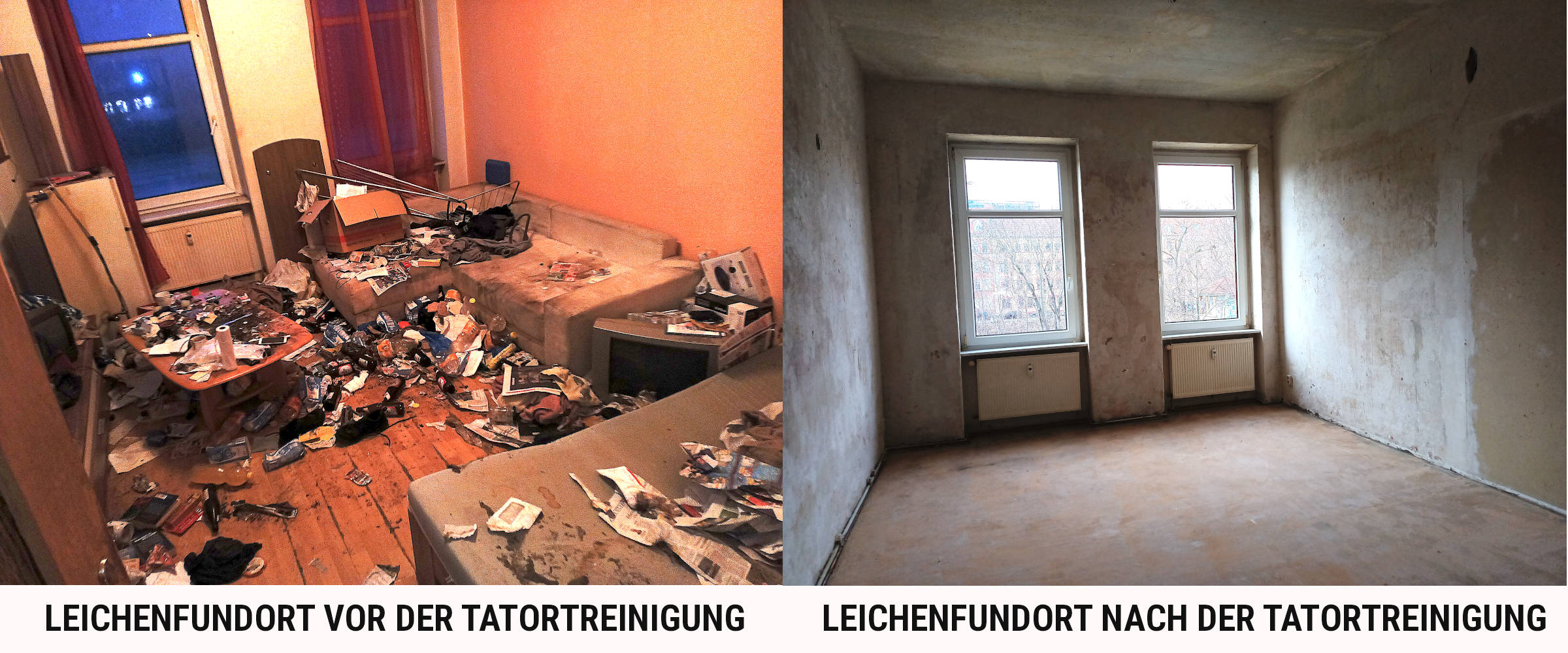 Leichenfundort Wohnzimmer Vor der Tatortreinigung und nach der_Tatortreinigung